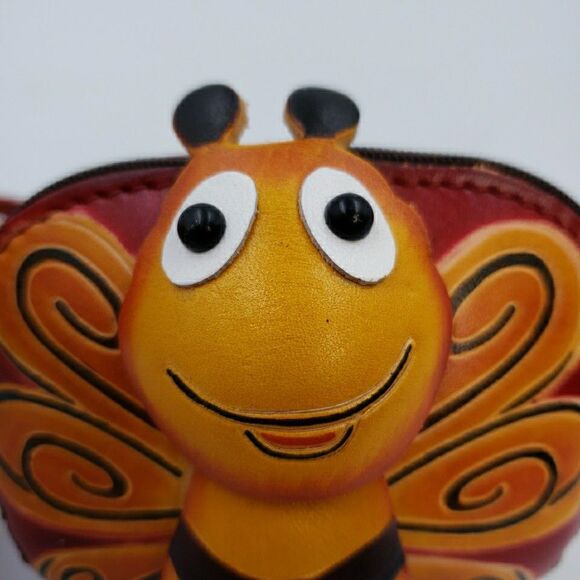 Cute Butterfly Bee Gift Leather Wallet Wristlet Handmade Happy Kawaii Coin Purse - Picture 14 of 14